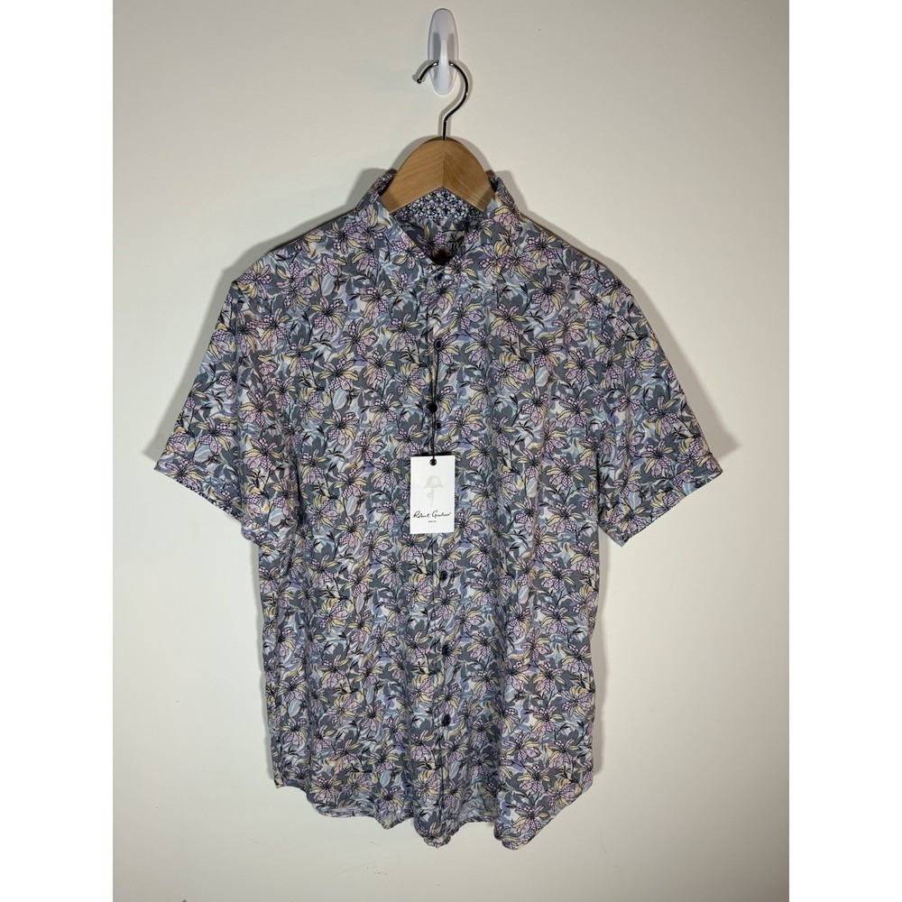 Robert Graham Men's Small Floral Shirt Button-Up, Short Sleeve